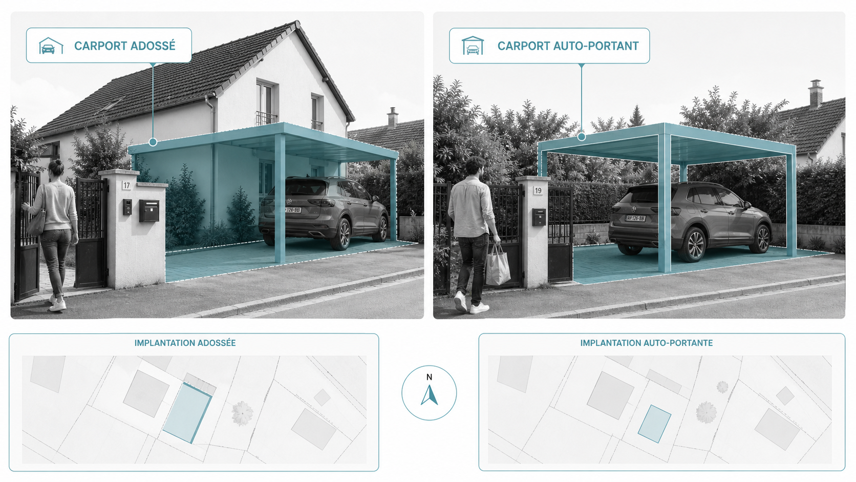 Comparaison entre un carport adossé à la maison et un carport autoportant indépendant