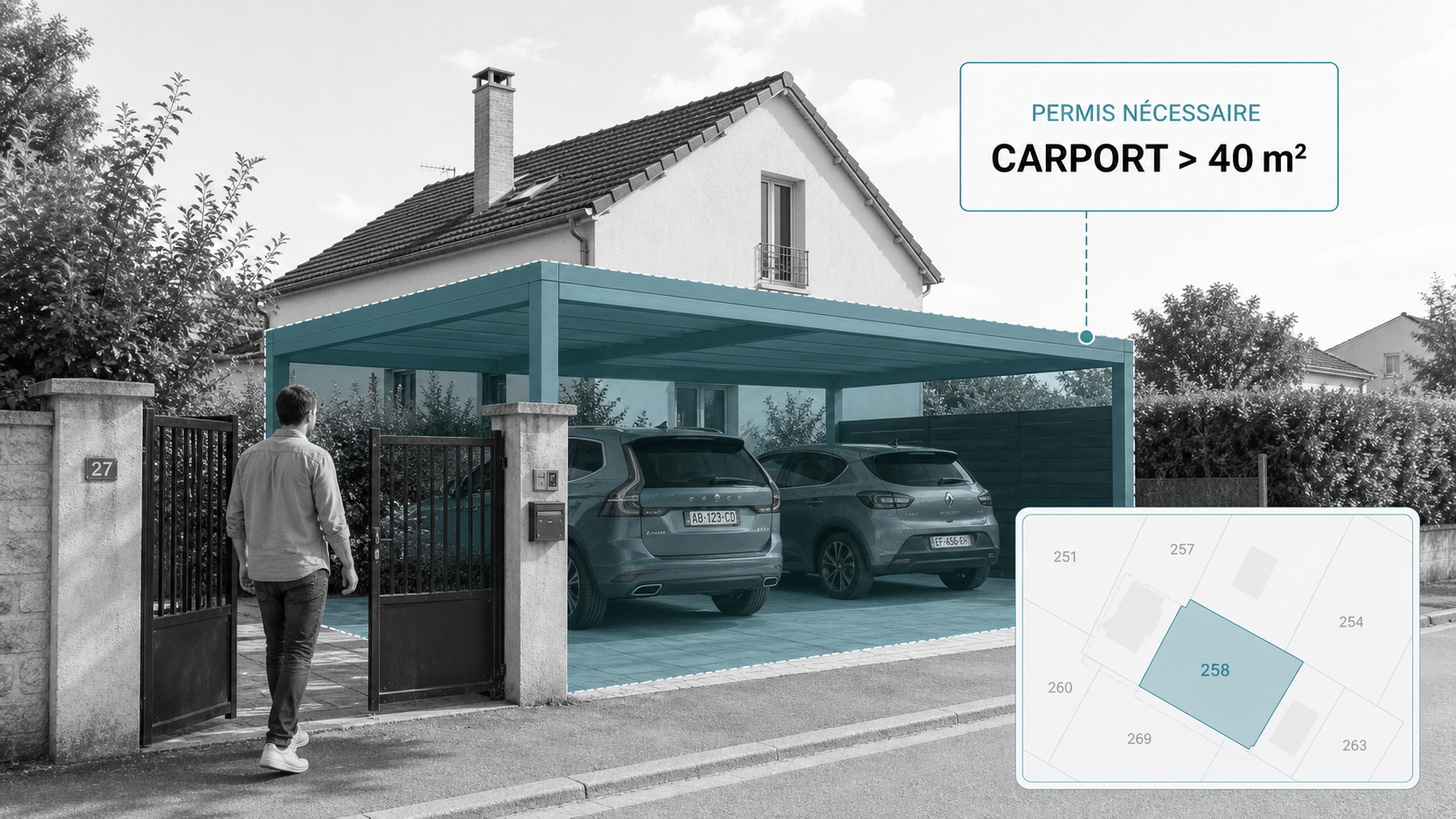 Carport nécessitant un permis de construire dans une composition atlas digital clair