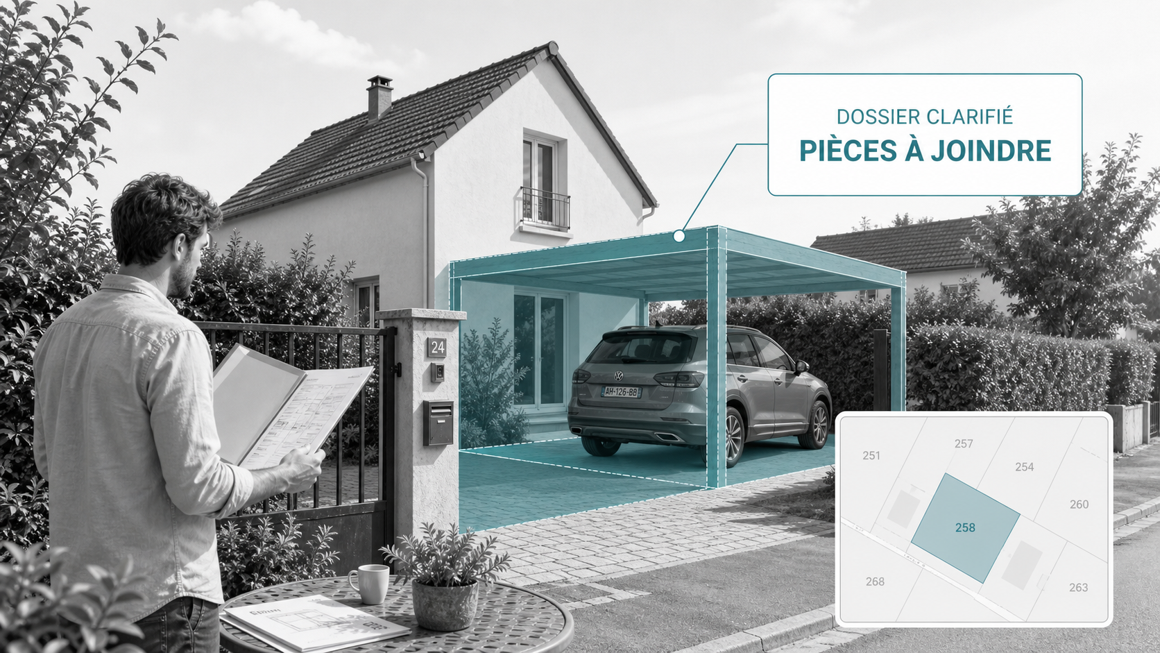 Dossier carport clarifié avec pièces à joindre dans une composition atlas digital clair