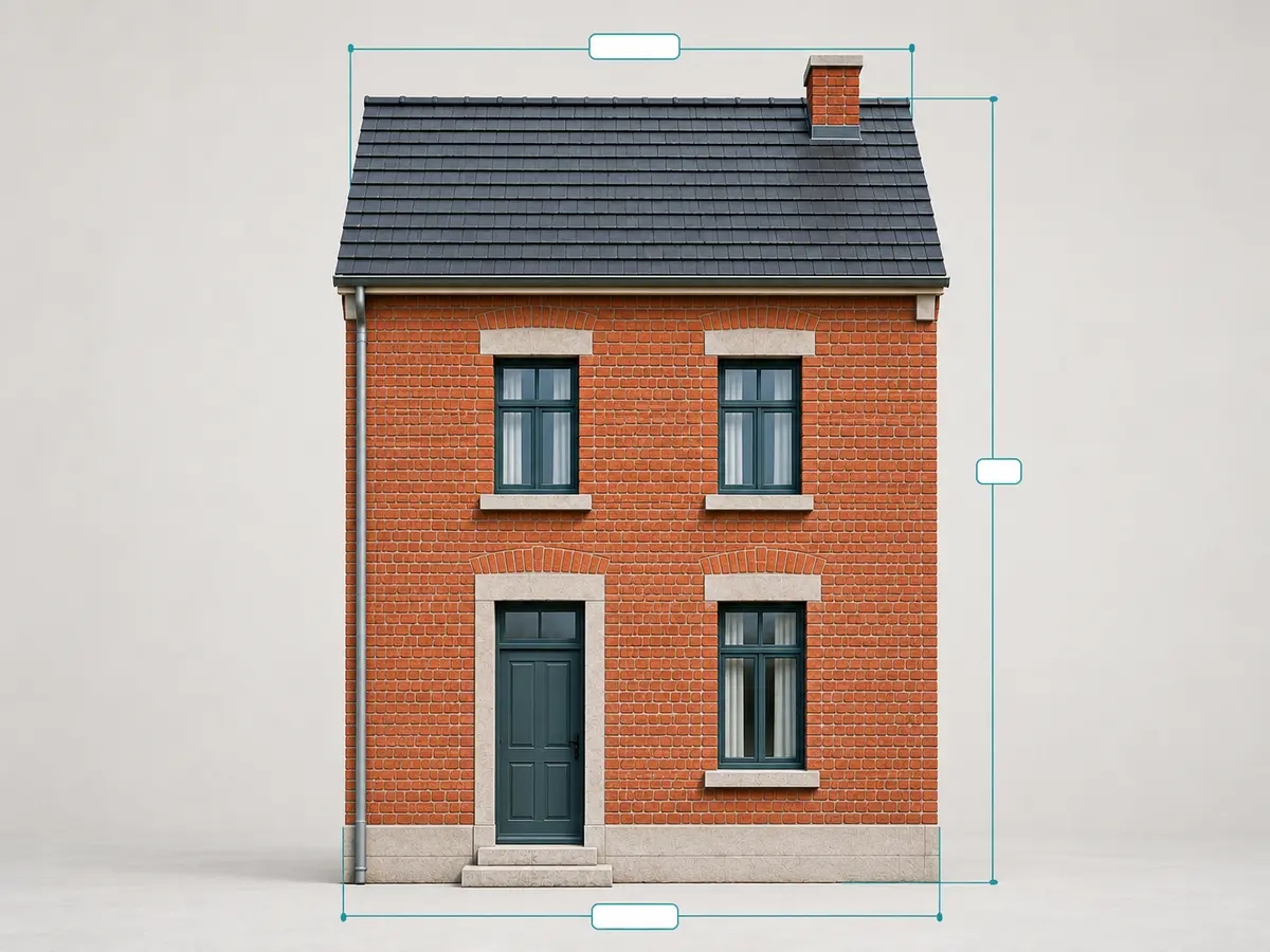 La même façade vue de face, avec ses repères de mesure