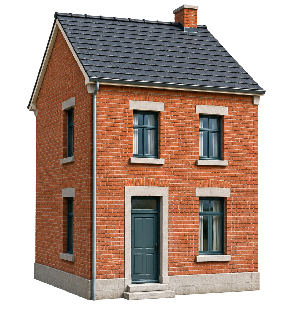Maison en briques rouges avec une façade rénovée en enduit