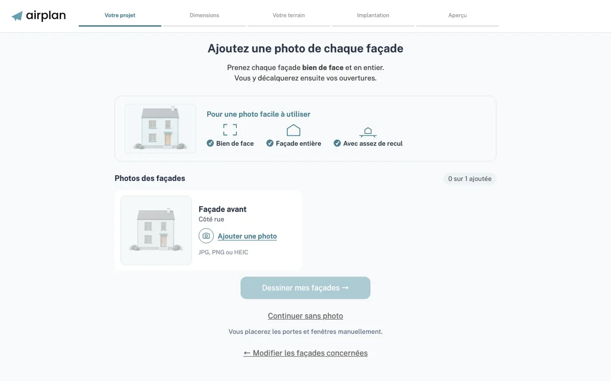 Écran des photos de façades, une carte par façade